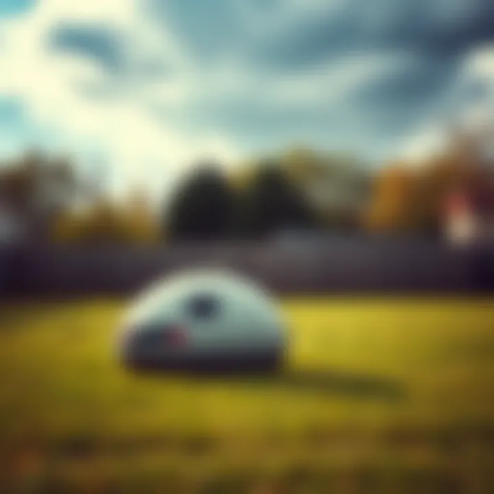 A peculiar object sits on a grassy field under a cloudy sky, with a fence in the background and trees nearby.