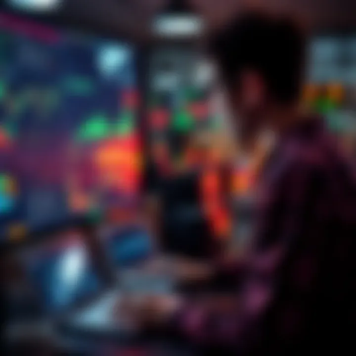 A person analyzing yield pools on a computer screen with graphs and financial data