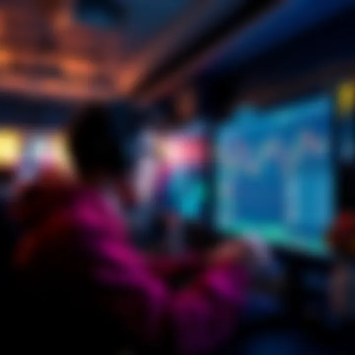 A streamer looks at a computer screen with memecoins on a chart while interacting with an audience in a chat room