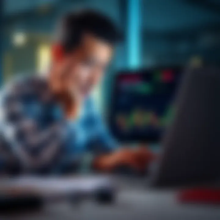 A person looking worried while analyzing cryptocurrency charts on a laptop