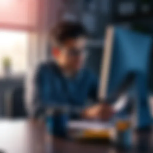A student sits at a desk looking at a computer screen, contemplating the value of a subscription plan, with notes and a coffee cup nearby.