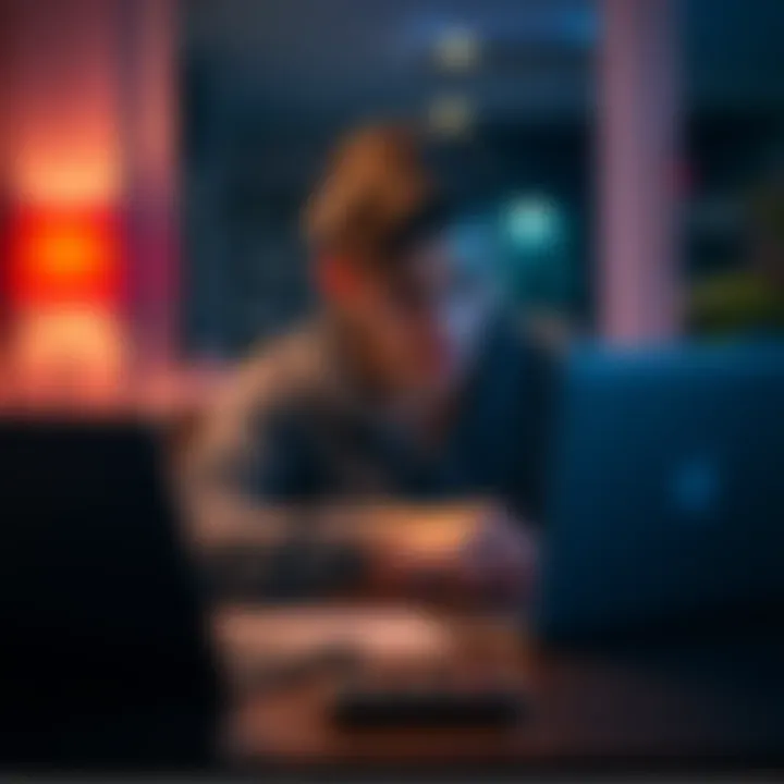 A frustrated student sitting at a laptop, expressing shock over a banned Revolut account