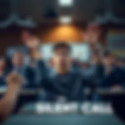 A classroom scene with a student raising their hand, looking puzzled as others ignore him