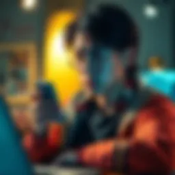 An international student looking frustrated while holding a phone and a laptop, showing concern over locked bank account issues.