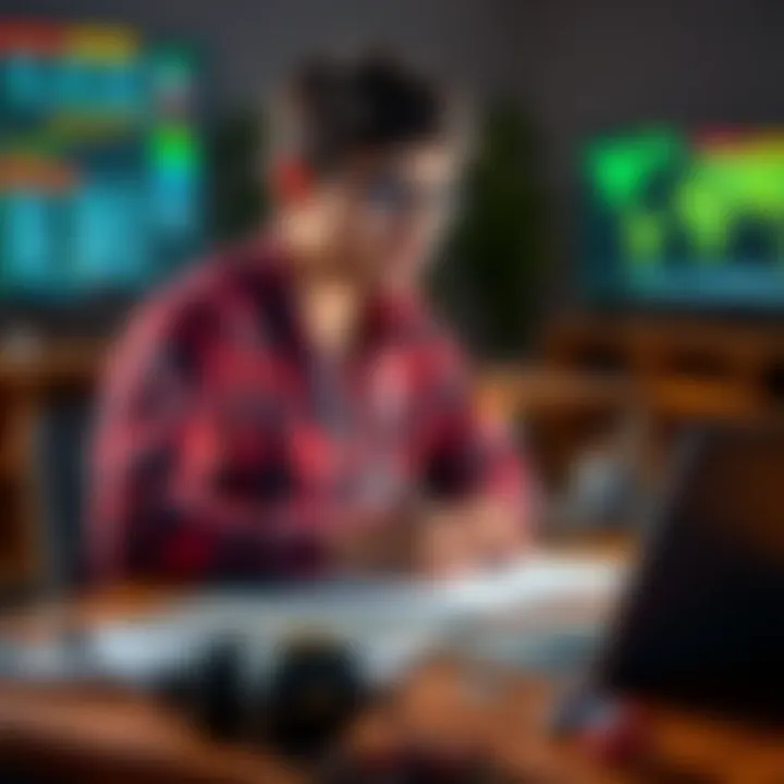 An Indian student sitting at a desk, looking thoughtful while reviewing notes and a laptop with hackathon materials scattered around.