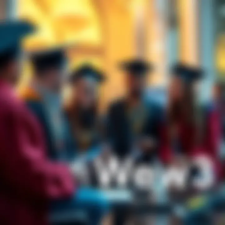 A group of graduating students discussing job opportunities in the Web3 field, sharing tips and advice at a campus setting.