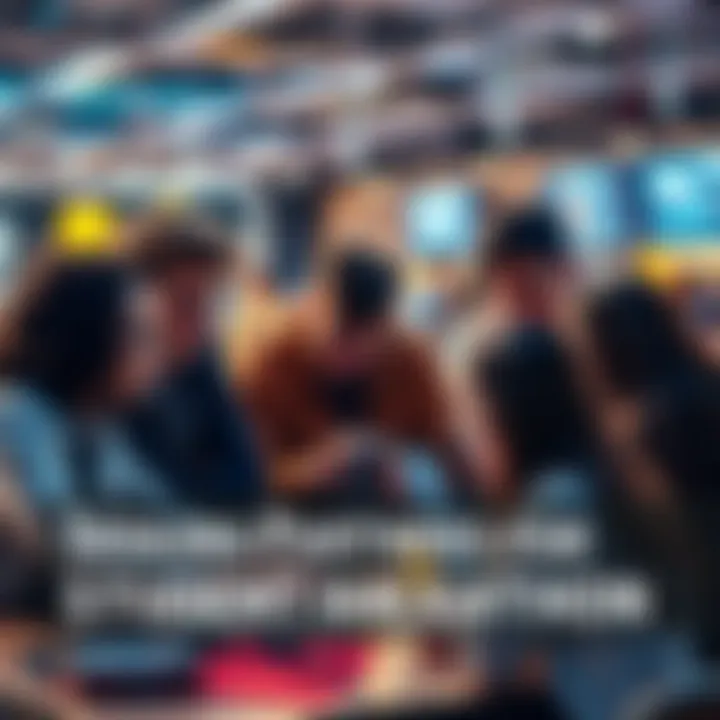 A group of students working together at a hackathon, sharing ideas and building projects on laptops