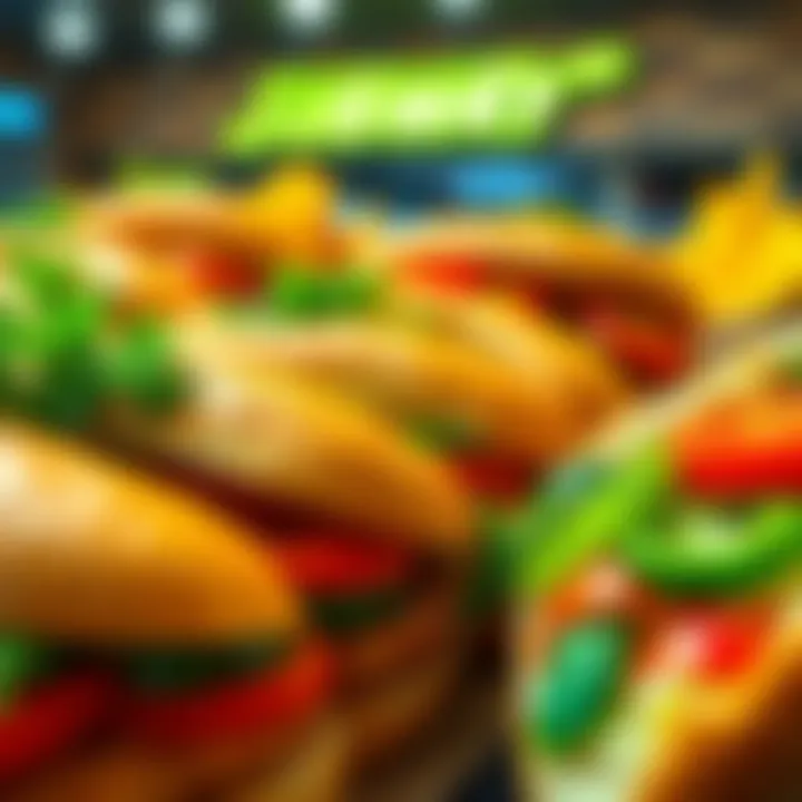 Subway's New Menu Items A close-up of fresh Subway sandwiches with vibrant vegetables and quality ingredients on display