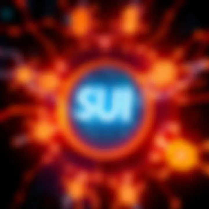 A digital representation of a blockchain network with a warning symbol, indicating an outage and disruption in service.