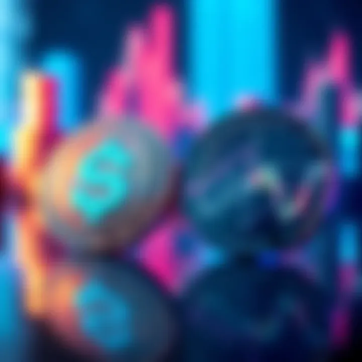 Sui vs Chainlink Coins Two coins representing Sui and Chainlink with a graph showing market trends