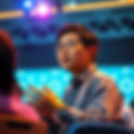 Sunny Lu speaking at a blockchain conference, sharing insights about VeChain's impact on supply chains