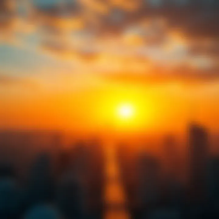 A sunrise symbolizing change A bright sunrise over a city skyline representing new beginnings and significant change