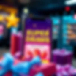 A graphic showing super draws in an app interface, replacing gift cards and buy section
