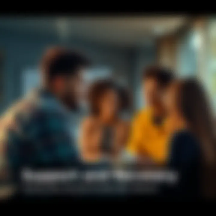 A group of diverse people sharing experiences and providing support to one another.