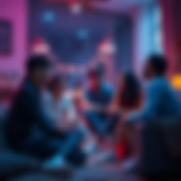 A group of people sitting together, sharing their feelings and supporting each other in a cozy space
