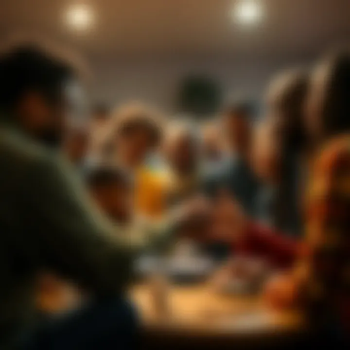 Supportive community gathering A diverse group of people sharing their stories and supporting each other during tough financial times, symbolizing unity and resilience.