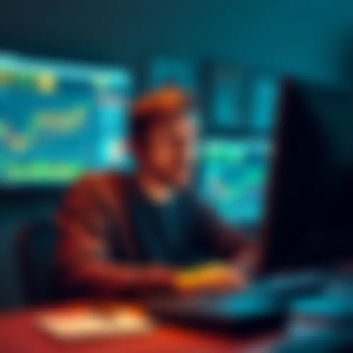Surprised Intern at Desktop An intern looks shocked at their computer screen displaying Bitcoin graphics and charts