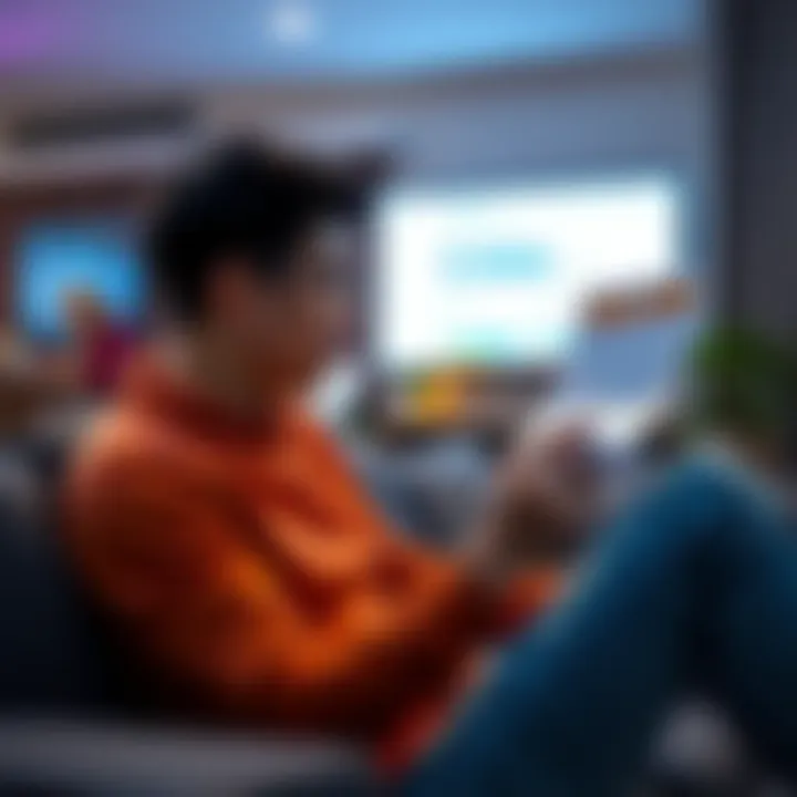 Person looking surprised at a bank statement Individual sitting on a couch, staring at a bank statement in shock after a large charge, with a TV in the background