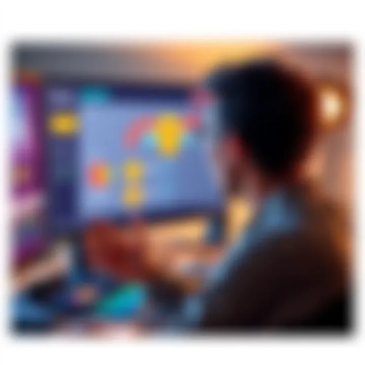 A person reviewing survey badges and points on a computer screen, contemplating their progress towards earning recognition