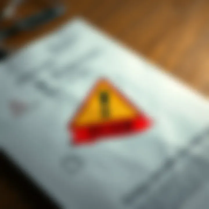 A close-up of a letter displaying unusual symbols and a warning sign indicating it may be a scam