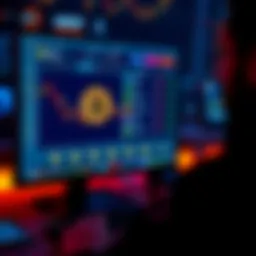 Swapping Bitcoin for USDT A person using a computer to exchange Bitcoin for USDT on a decentralized exchange interface, with currency icons displayed.