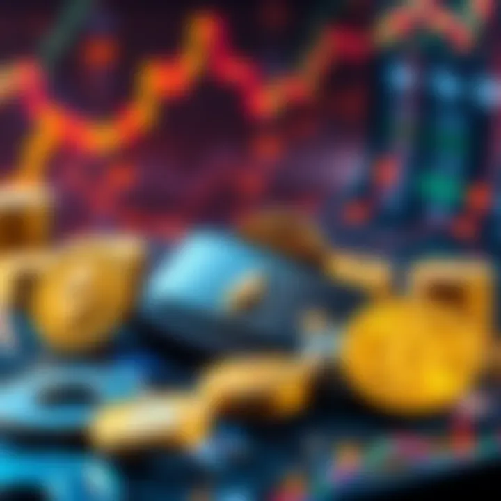 A visual representation of exchanging major cryptocurrencies like ETH and BTC with emphasis on privacy and DEXs. A digital wallet is shown alongside crypto symbols.