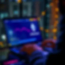 A person using a laptop to swap Ethereum on a digital platform, showing a user-friendly interface and crypto icons.