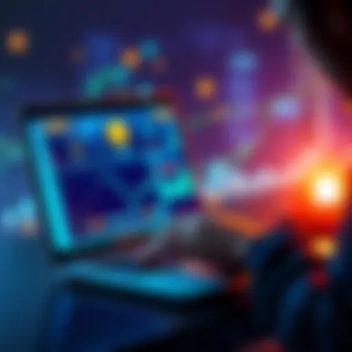 A person using a laptop to swap stablecoins on multiple blockchain networks, showing a digital wallet and graphs, symbolizing efficient transactions