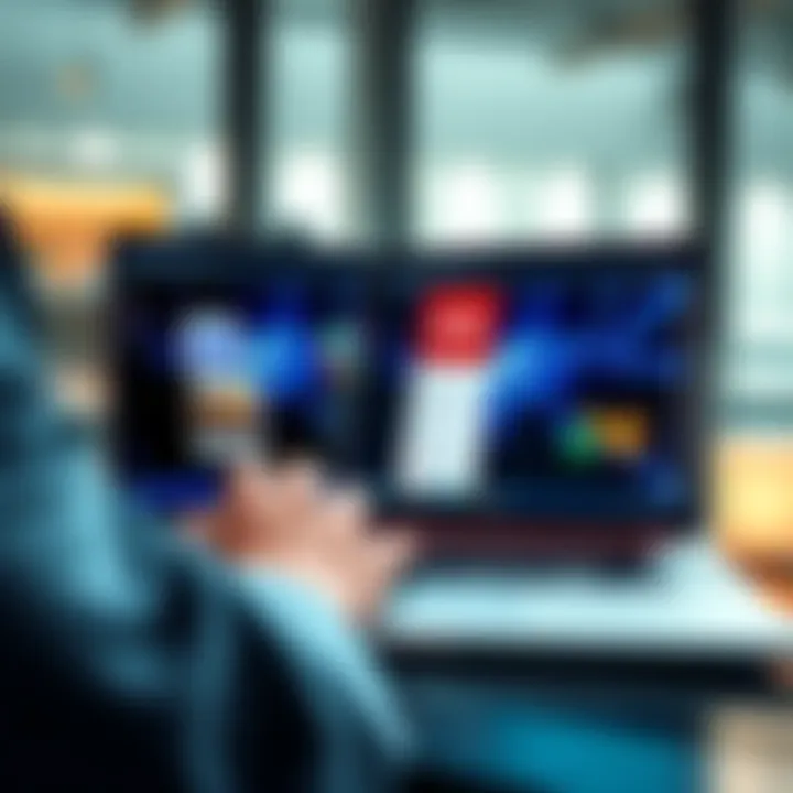 A person using a laptop with two browser windows open, showcasing the Metamask interface in both.