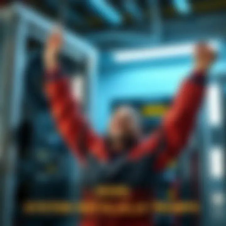 A technician celebrating in front of a newly installed system, showcasing the accomplishment after overcoming challenges