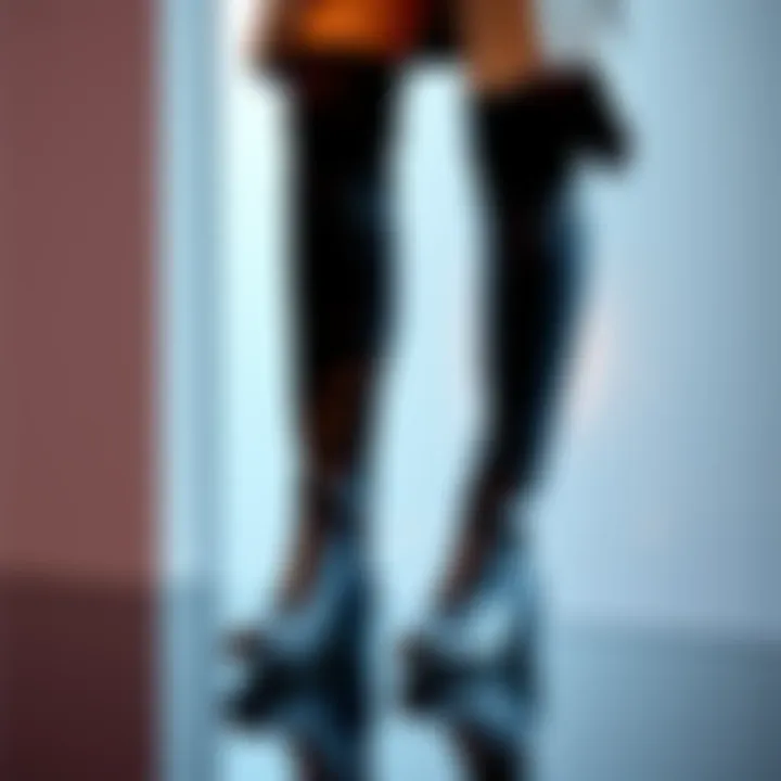 A pair of tall boots showcased with a chic outfit, emphasizing their fashionable appeal