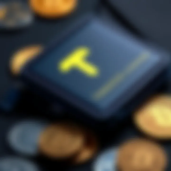 A close-up view of a Tangem wallet displaying its sleek design and user-friendly interface, alongside cryptocurrency coins, showcasing its use for secure storage.