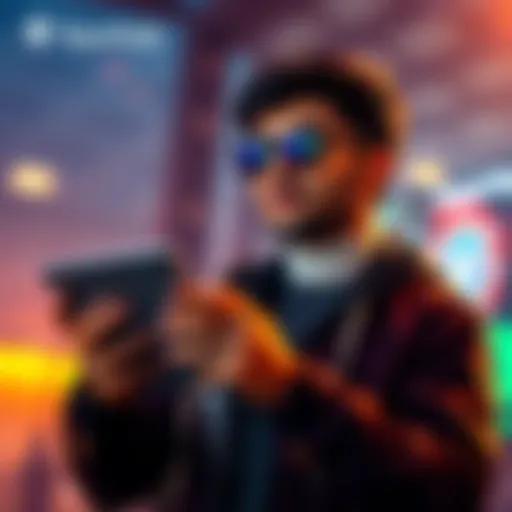 A creative individual holding a digital tablet, looking optimistic about the future of content creation with TassHub, showcasing themes of ownership and stability.