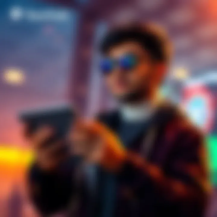 A creative individual holding a digital tablet, looking optimistic about the future of content creation with TassHub, showcasing themes of ownership and stability.