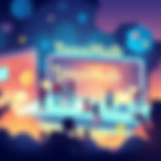 An illustration of the TassHub platform showing crypto creators engaging and discussing projects in a vibrant online community.