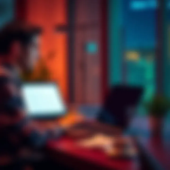 A person sitting at a desk with a laptop, preparing to file taxes without a 1099 form from Kraken, using Cointracker for assistance.