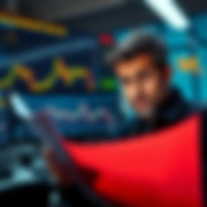 A person looking concerned while reviewing cryptocurrency charts and tax documents