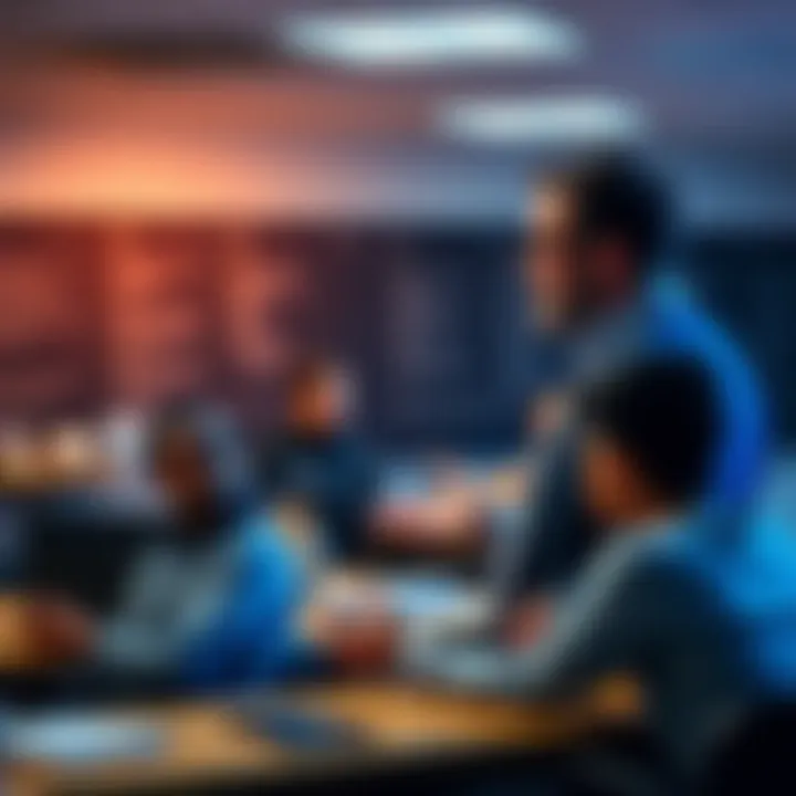 A computer science teacher explains Bitcoin to a group of interested students in a classroom setting.