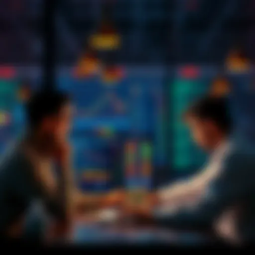 A group of people collaborating on computers, focused on resolving blockchain transaction issues, with charts and code on screens.