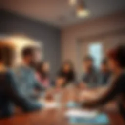 Team brainstorming strategies A diverse group of people gathered around a table, discussing innovative ideas and strategies to tackle current challenges.