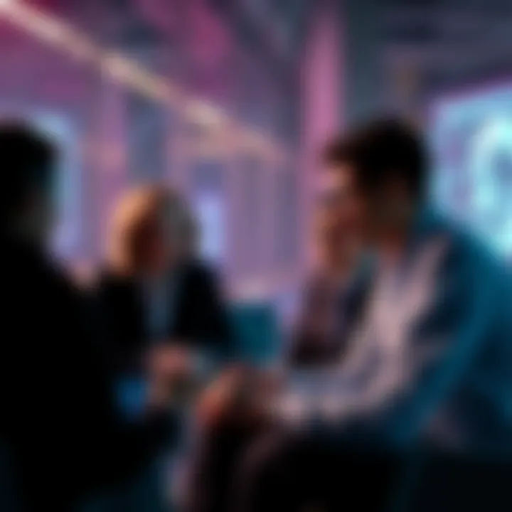A diverse group of professionals discusses AI and blockchain technology for DeFi