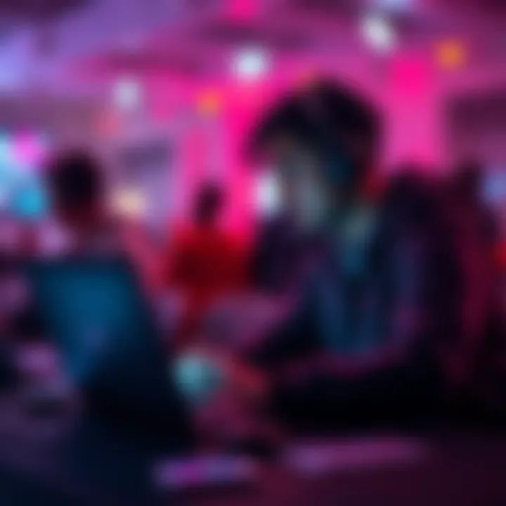Two people collaborating over a laptop at a hackathon event
