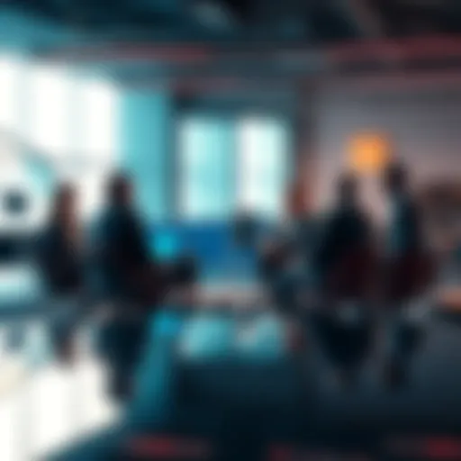 A group of tech billionaires discussing cryptocurrency and democracy in a modern office setting.
