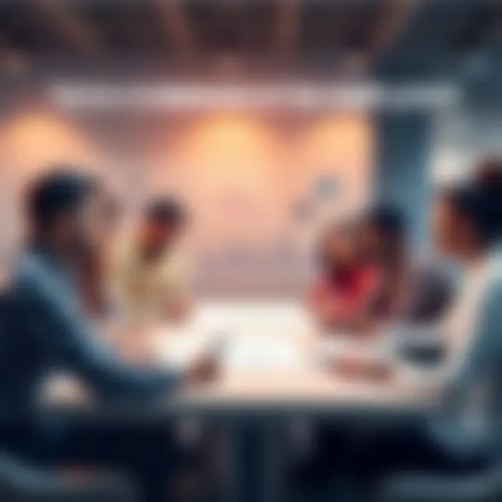 A diverse group of people discussing technology over a table, with charts and notes, looking engaged and focused on clear understanding.