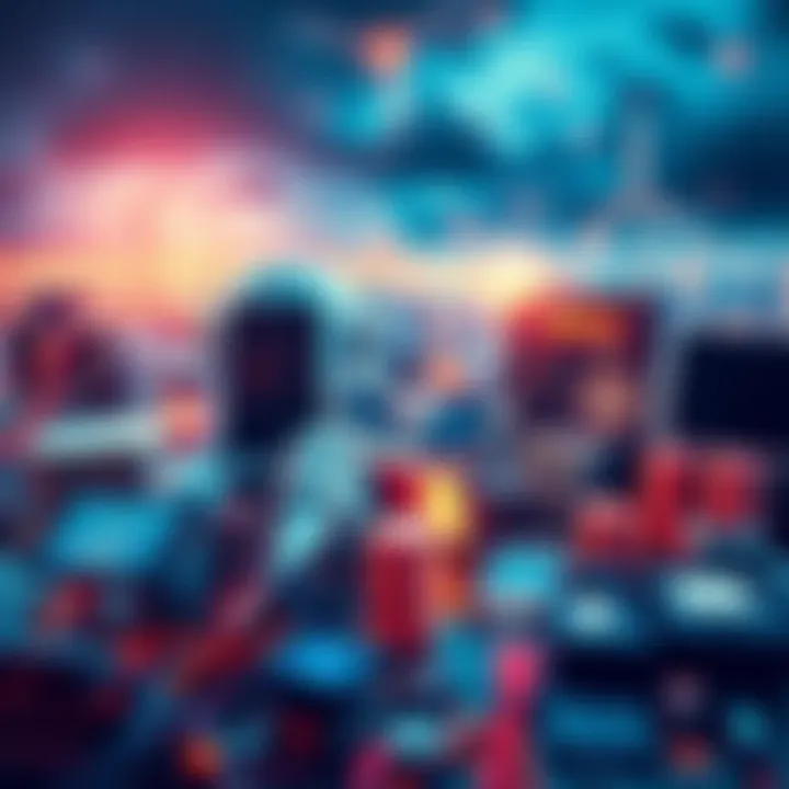 A collage of modern technologies like smartphones, AI, and renewable energy sources shaping daily life.