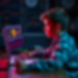 Teenager considering Bitcoin investment A 17-year-old sitting at a desk looking at a laptop with Bitcoin graphics on the screen, contemplating investment options