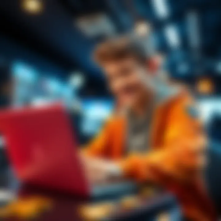 A 16-year-old is smiling while using a laptop to cash out Bitcoin at a crypto exchange.