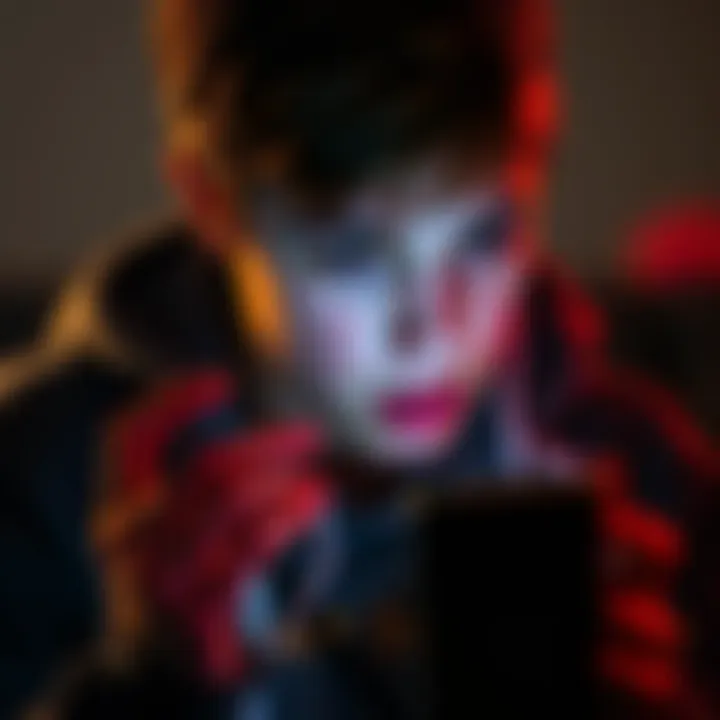 A teenager looking worried while texting on a phone, showing signs of distress.