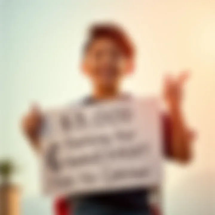 A 16-year-old smiling and celebrating after reaching $3,000 in earnings, holding a sign for expert tips on growth.