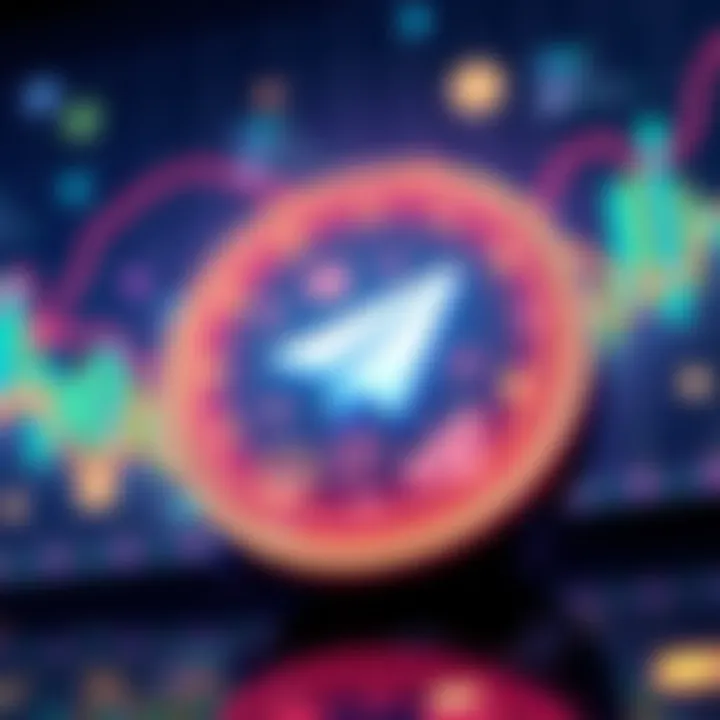 Illustration of a Telegram bot icon with Solana contract symbols, showing data tracking and analytics